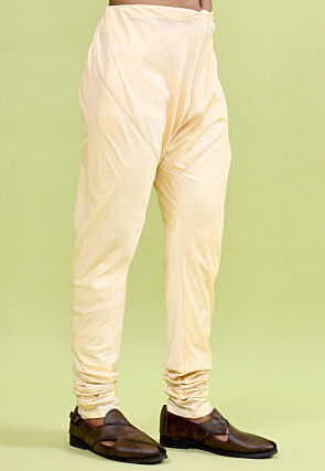 Solid Color Cotton Silk Churidar in Light Beige