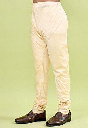 Solid Color Cotton Silk Churidar in Light Beige