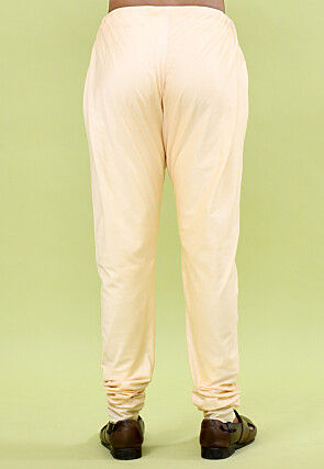 Solid Color Cotton Silk Churidar in Light Beige