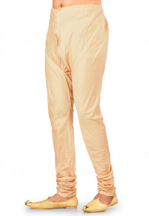 Solid Color Cotton Silk Churidar in Light Beige