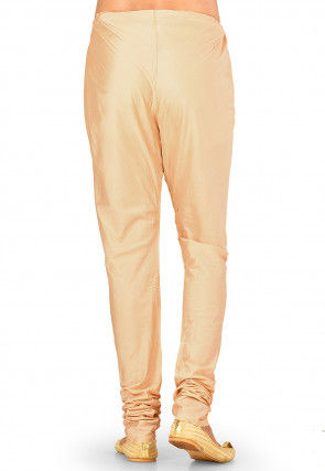 Solid Color Cotton Silk Churidar in Light Beige