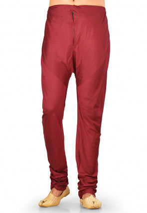Solid Color Cotton Silk Churidar in Maroon