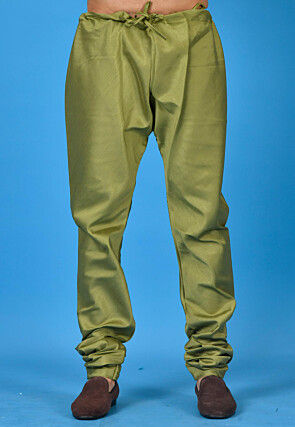 Solid Color Cotton Silk Churidar in Olive Green