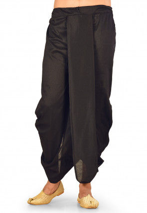Solid Color Cotton Silk Dhoti in Black