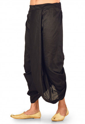 Solid Color Cotton Silk Dhoti in Black