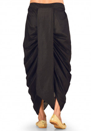 Solid Color Cotton Silk Dhoti in Black