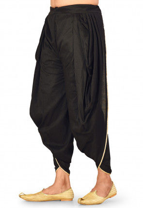 Solid Color Cotton Silk Dhoti in Black