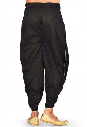 Solid Color Cotton Silk Dhoti in Black