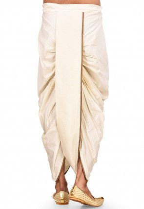 Solid Color Cotton Silk Dhoti in Cream
