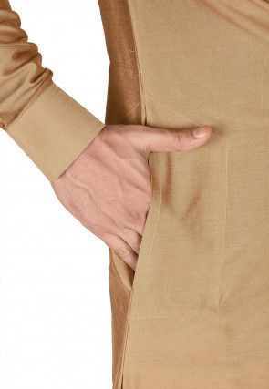 Solid Color Cotton Silk Dhoti Kurta in Dark Beige