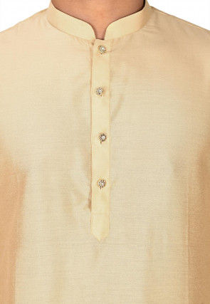Solid Color Cotton Silk Dhoti Kurta in Light Beige