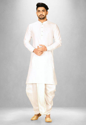 Solid Color Cotton Silk Dhoti Kurta in Off White
