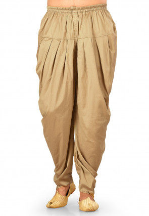 Solid Color Cotton Silk Dhoti Pant in Dark Beige