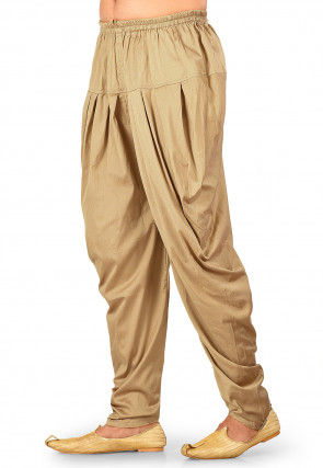 Solid Color Cotton Silk Dhoti Pant in Dark Beige
