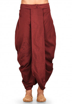 Solid Color Cotton Silk Dhoti Pant in Maroon