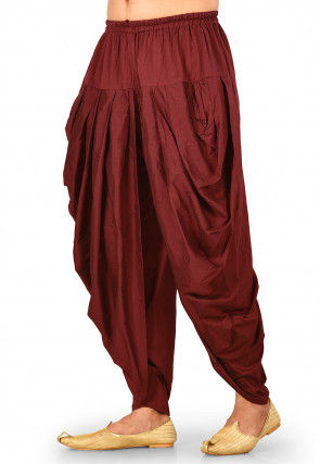 Solid Color Cotton Silk Dhoti Pant in Maroon