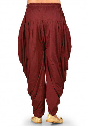Solid Color Cotton Silk Dhoti Pant in Maroon