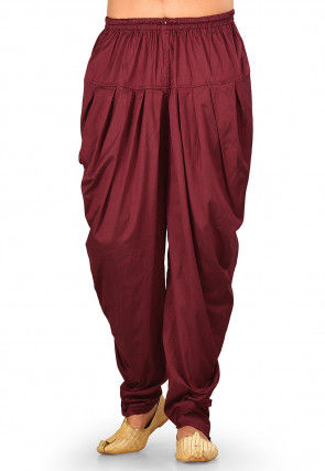 Solid Color Cotton Silk Dhoti Pant in Maroon