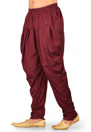 Solid Color Cotton Silk Dhoti Pant in Maroon
