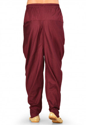 Solid Color Cotton Silk Dhoti Pant in Maroon
