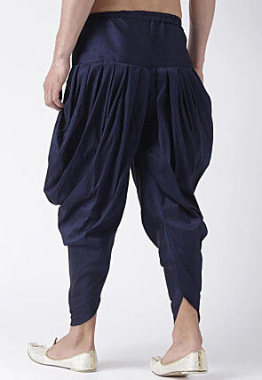 Solid Color Cotton Silk Dhoti Pant in Navy Blue