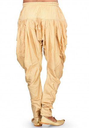 Solid Color Cotton Silk Dhoti Patiala in Light Beige