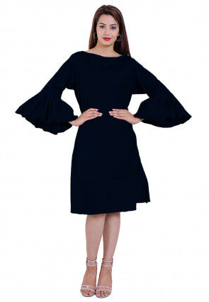 Solid Color Cotton Silk Dress in Black