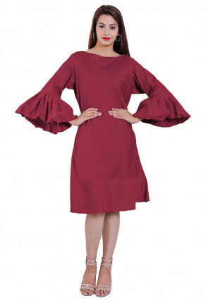 Solid Color Cotton Silk Dress in Fuchsia