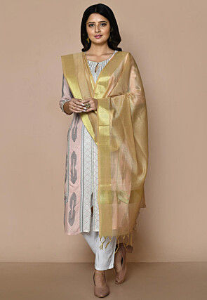 Solid Color Cotton Silk Dupatta From Banaras in Beige