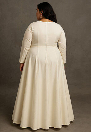 Solid Color Cotton Silk Gown in Off White