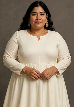 Solid Color Cotton Silk Gown in Off White