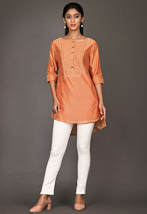 Solid Color Cotton Silk High Low Tunic in Orange