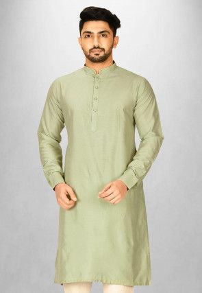 Solid Color Cotton Silk Kurta in Dusty Green