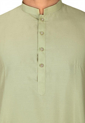 Solid Color Cotton Silk Kurta in Dusty Green