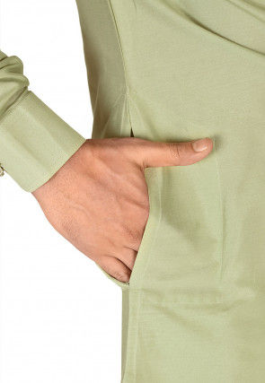 Solid Color Cotton Silk Kurta in Dusty Green
