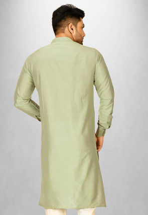 Solid Color Cotton Silk Kurta in Dusty Green