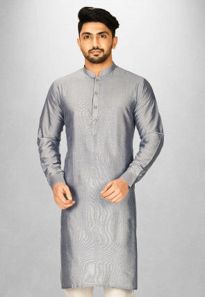 Solid Color Cotton Silk Kurta in Grey