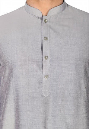 Solid Color Cotton Silk Kurta in Grey