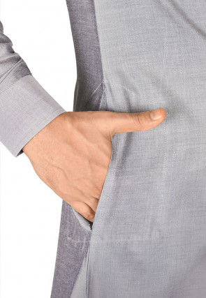 Solid Color Cotton Silk Kurta in Grey