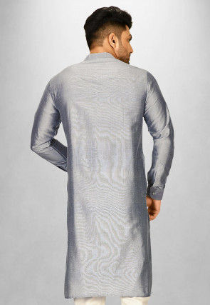 Solid Color Cotton Silk Kurta in Grey
