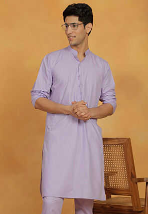 Solid Color Cotton Silk Kurta in Light Purple