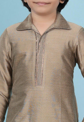 Solid Color Cotton Silk Kurta Set in Fawn