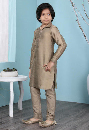 Solid Color Cotton Silk Kurta Set in Fawn
