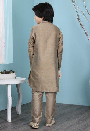 Solid Color Cotton Silk Kurta Set in Fawn