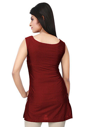 Solid Color Cotton Silk Kurti in Maroon