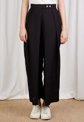 Solid Color Cotton Silk Layered Pant in Black