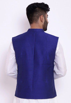 Solid Color Cotton Silk Nehru Jacket in Royal Blue