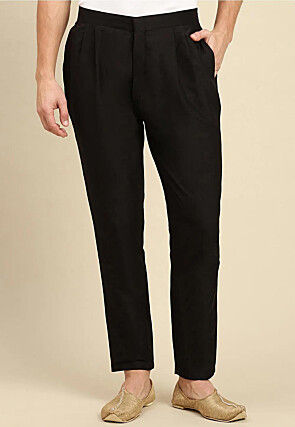 Solid Color Cotton Silk Pant in Black