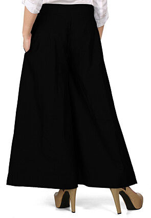 Solid Color Cotton Silk Palazzo in Black