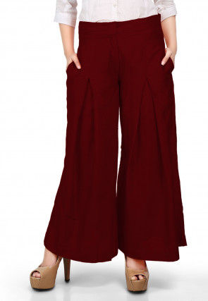 Solid Color Cotton Silk Palazzo in Maroon